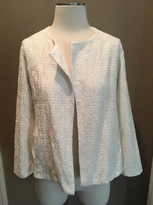 Chaqueta Eileen Fisher S Eggshell Blanca Frente Abierto Lujo Texturizada con Bolsillos Cortados Foto 1 de 4