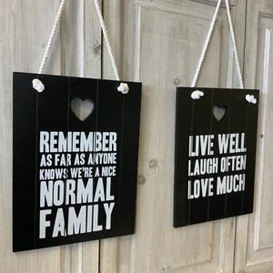 35cm Hanging Black Sign Live Well Normal Family Country Kitchen Style Shabby - Picture 1 of 7