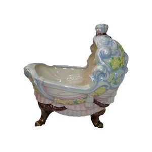 Vintage Large Sittre Ceramic Baby Bassinet Crib Cradle Planter - Picture 1 of 8