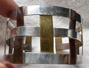 RLM STUDIOS Solid Sterling Copper Brass Woven Cuff Bracelet Brutalist Adjustable - Picture 1 of 10