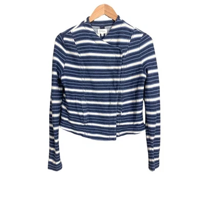 Lou & Gris Azul Marfil Rayas Moto Sudadera Chaqueta a Presión Suéter Blazer S Pequeño Foto 1 de 4