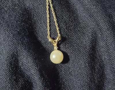 Vintage 14K Yellow Gold Pearl Diamond Pendant 17.5" Necklace CID Chain 1.07g - Image 1 of 4