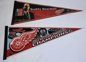 Vintage 2 Detroit Red Wing Pennant Scotty Bowman 2002 Western Champions - Foto 1 di 7