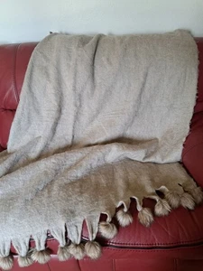 Faux Fur Wool Throw Blanket Cynthia Rowley Gray 68x58 Inch - Picture 1 of 4