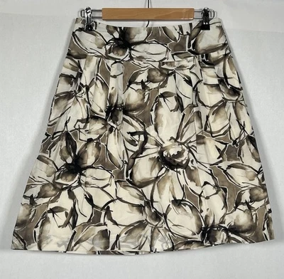 Banana Republic Size 4 Brown & Cream Floral A-Line Pleated Skirt - Image 1 of 4
