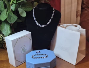 Swarovski Una Angelic Set Blue Round Cut Necklace Bracelet Earrings Rhodium - Picture 1 of 14