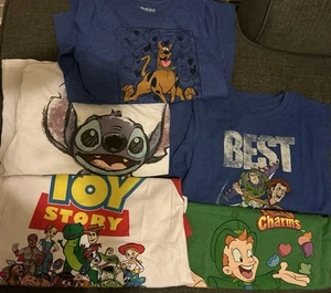Lot Of 5 Boys Tees T-shirt Toy Story Stitch Scooby Doo Lucky Charms Large 10/12 - Picture 1 of 6
