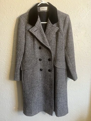 Abrigo De Colección Herman Kay Mezcla Lana Mujer’s Negro Espiga Doble Pecho Años 80 Foto 1 de 4