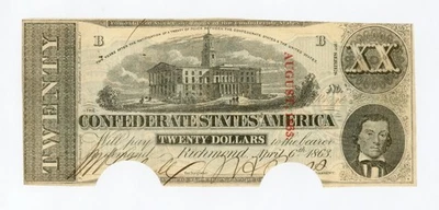 1863 T-58 $20 The Confederate States of America Note - CIVIL WAR Era - Image 1 of 2
