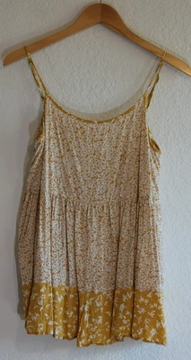 Caballete Amarillo Capas Tanque Correa Espagueti Talla M Ligero Volantes Floral Foto 1 de 4