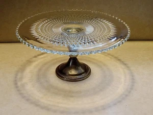 Vintage Shrewsbury Holloware Standfuß Glas Kuchenständer mit versilbertem Standfuß - Bild 1 von 14