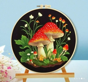 Mushroom Cross Stitch Kit Nature Cross-stitch Mushrooms Black Red Toad Stool - Picture 1 of 4