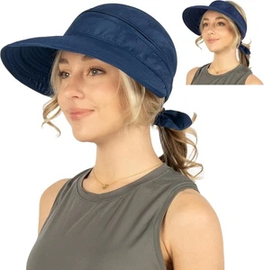 Sun Visor Hats for Women Wide Brim Foldable Summer Ponytail Cap Beach Zip-Off - Picture 1 of 10