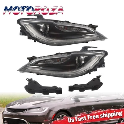Pair Black Trim w/ LED DRL Halogen Headlights For 2015-2017 Chrysler 200 LH RH - Изображение 1 из 4
