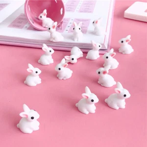 10PCS Cute Mini Resin Bunnies Miniature Figures 3D Little White Rabbit Ornament - Picture 1 of 6