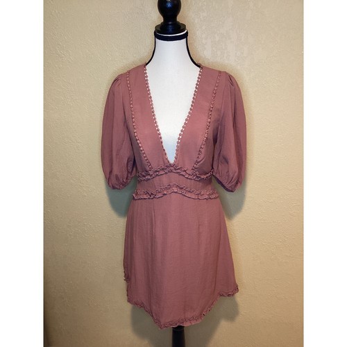 VETEMENTS Mini abito donna Saints + Secrets malva linea A con maniche corte a sbuffo nuovo con etichette