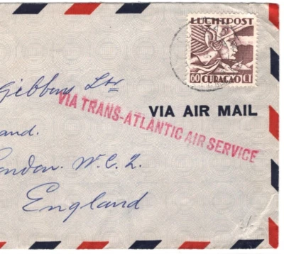 CURACAO Air Mail Cover CENSOR WW2 *TRANSATLANTIC AIR SERVICE* London MA240 - Image 1 of 4