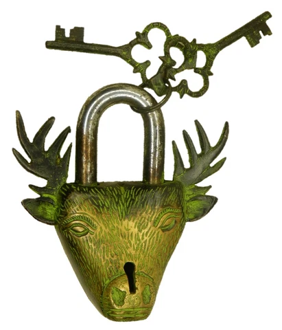 Deer Shape Padlock Antique Vintage Style Handmade Brass Door Lock Home Décor Cover