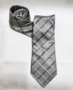 Men's Tie Silver & Black Striped, Jones of New York 100% Silk 57" long x 4"  - Picture 1 of 4