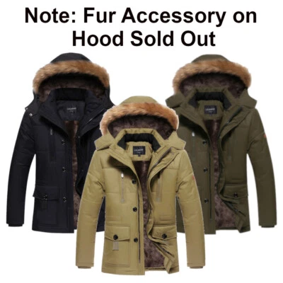 Mens Winter Outdoor Coat Detachable Hood Fleece Lined Casual Jacket Sz S M L XL - Image 1 of 4