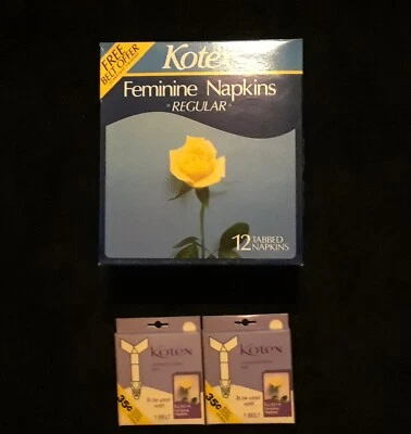 1986 Kotex Tabbed Feminine Napkins Sealed Box Of 12 + 2 Kotex Wonderform Belts! - Image 1 of 4