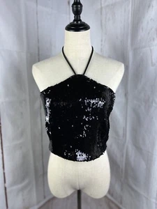 Top halter House of Harlow 1960 para mujer diseño de lentejuelas recortadas negro, talla M - Imagen 1 de 5
