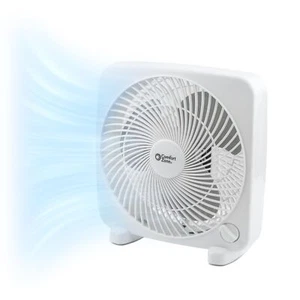 9 Inch White Portable Box Fan Quiet Cooling with 2 Speed Settings - Picture 1 of 11