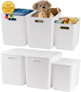 6Pcs White Large Plastic Storage Bins with Lids, Bpa-Free 30Qt & 16Qt Closet Org - Picture 1 of 12
