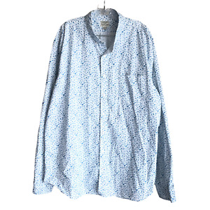J Crew Men's Floral Shirt XXLT Tall 98% Organic Cotton Stretch Blue Long Sleeve