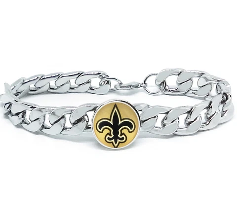 New Orleans Saints Stainless Wide 12mm Womens Mens Link Chain Bracelet Gift D4 Cover
