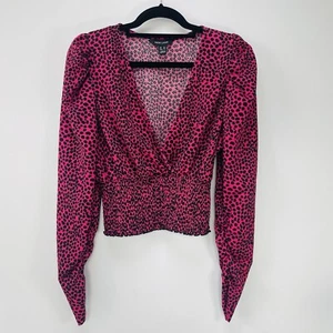 New Look Size 14 V Neck Top Fitted Elasticated Waist Hot Pink - Picture 1 of 5