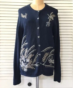 Koret Damen Pullover klein dunkelblau Strickjacke Knopf Langarm Wolle Vintage - Bild 1 von 11