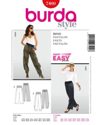 BURDA 7400 TROUSERS PANTS PLUS Misses Sewing Pattern Sizes 8 - 34 Skill: EASY - Image 1 of 4