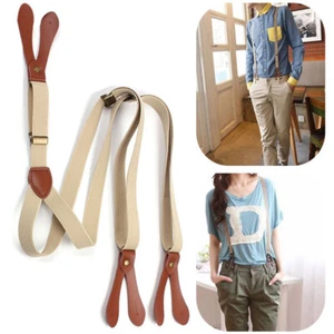 20mm Hosenträger mit Knopfloch 6 Knöpfe Echt-Lederpatten für Herren Damen Hosen - Bild 1 von 11
