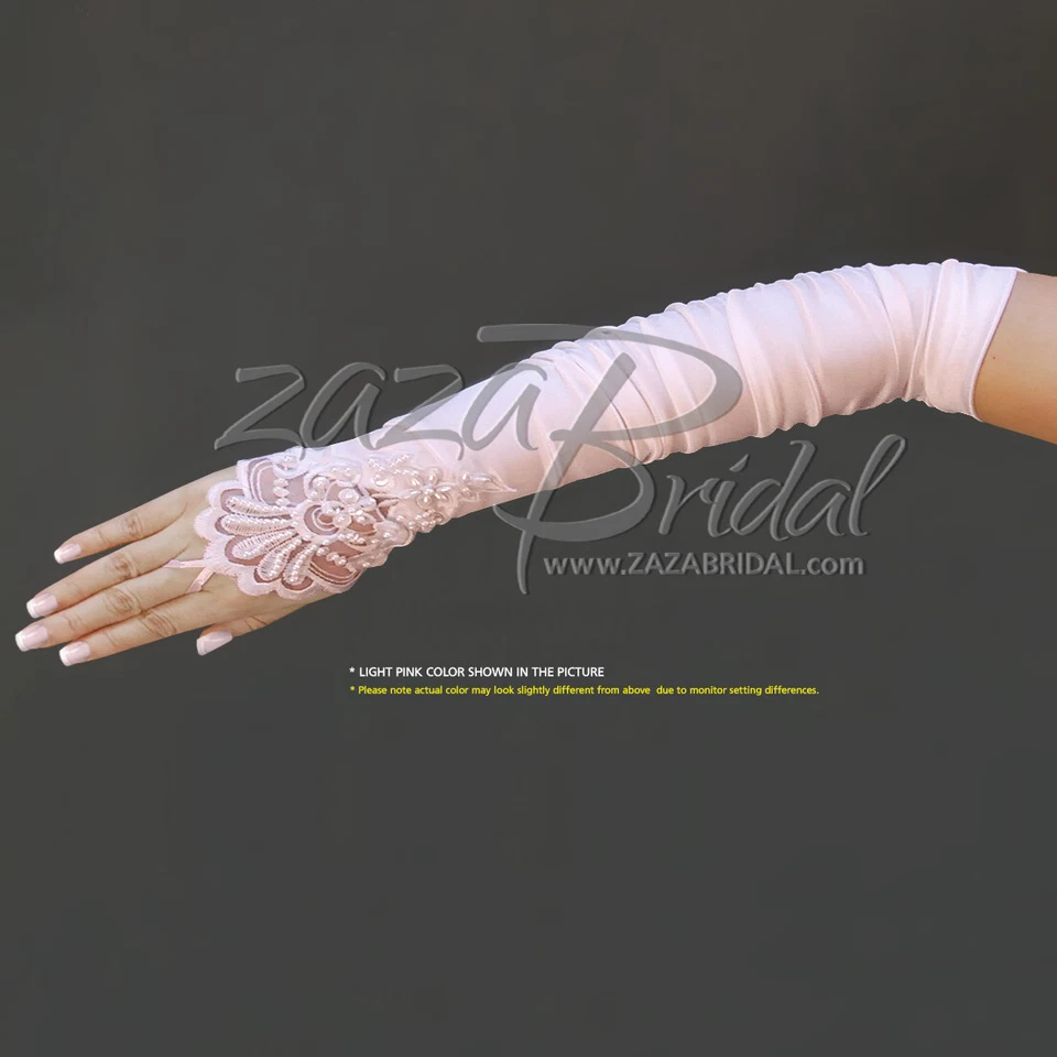 GUANTES SIN DEDOS DE SATÉN REUNIDOS CON ENCAJE BORDADO FLORAL, LENTEJUELAS Y PERLA Foto 1 de 1