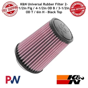 K&N Universal Rubber Filter 2-1/2" Flg / 4-1/2" OD B / 3-1/2" OD T / 6in H - Picture 1 of 12