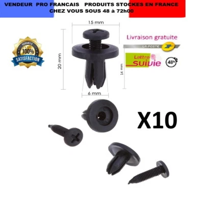 10 Clips Fixation Universel Voiture Agrafe Pare-chocs Pare-Boue Garniture 6 mm  - Photo 1/4