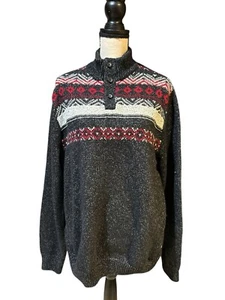 Chaps Heavy Sweater 1/4 Button Gray Mock Neck Men's Sz 2XL Fair Aisle Pullover - Picture 1 of 7