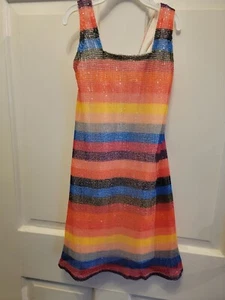 NWT Poppies & Roses Girls Sz 10 Sequin Rainbow Striped Dress Beach Cover - Picture 1 of 6