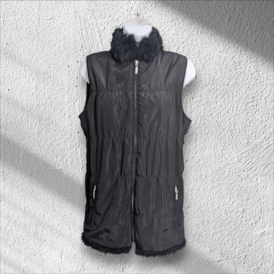 Chico's Negro Cremallera Completa Chaleco Imitación Piel Cuello Espalda Tejido Suéter Invierno S/4 Foto 1 de 4