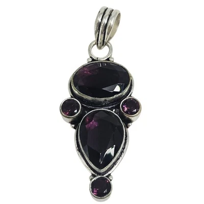 复古纯银 925 多面紫水晶紫色宝石吊坠 2.5 — 第 1/4 张图片