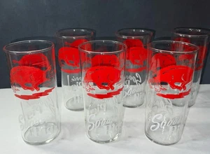 Set Of 6 Arkansas Razorbacks Sooooie Pig! Dual Embossed Red & White 16 Oz. Glass - Picture 1 of 6