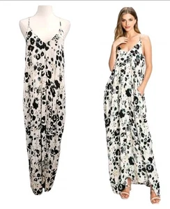 Maxi Vestido Love Stitch Drapeado Estampado Espalda Playa Sin Mangas Fluido Rayón Talla S/M - Imagen 1 de 4