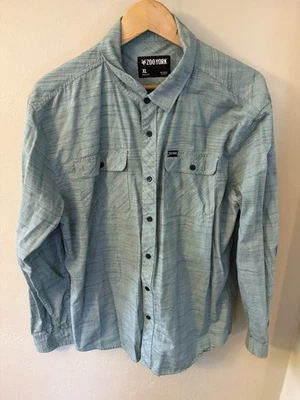 #712 Zoo York Para hombres Camisa Patinadora XL Brezo Azul Aqua Gris Rayas LS Foto 1 de 4