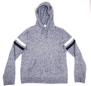 Old Navy Blue Marled Knit Hoodie Mens Medium Pullover Striped Sleeves Soft - Picture 1 of 8