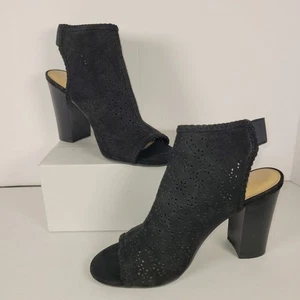 LC Lauren Conrad PEEP TOE BOOTS Black Womens SIZE 9W ~ Laser Cutout ~ Block Heel - Picture 1 of 10