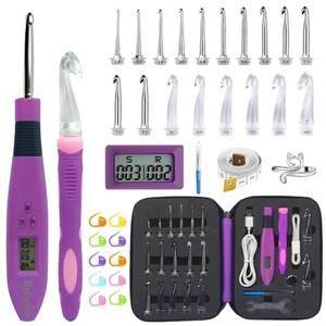 Juego de ganchos de ganchillo iluminados-18 tamaños gancho de ganchillo digital con contador - Imagen 1 de 8