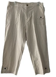 Vintage! Salem Straits Linen Blend Size Large Beige Capri Pants Pockets - Picture 1 of 8