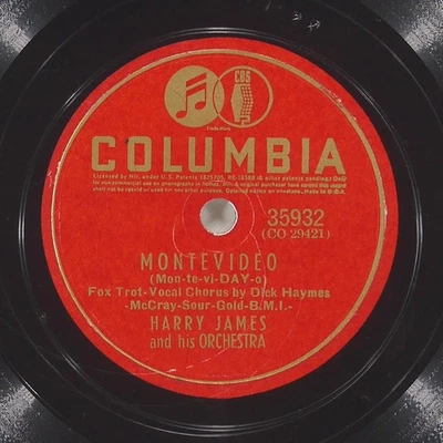 HARRY JAMES Montevideo / Music Makers COLUMBIA 35932 VG 78 RPM 1941 Big Band 10" Foto 1 de 4