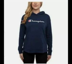 Champion Women's Cotton Logo Hoodie Blue Indigo S NWT - Picture 1 of 4